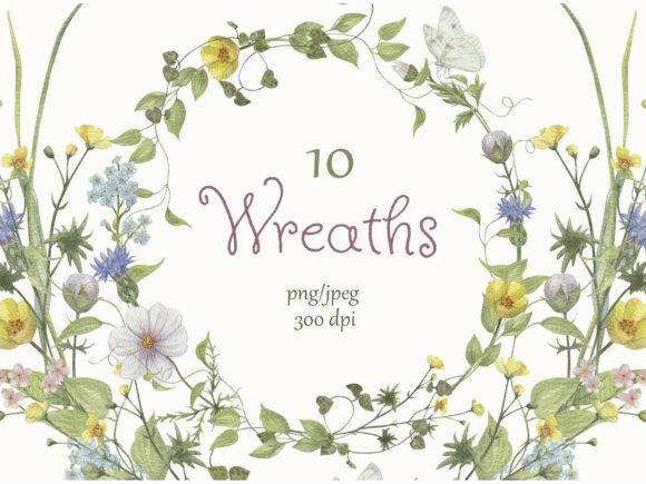 Download Watercolor Meadow Wreaths Set - Wreaths Collection