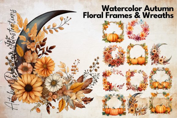 Download Watercolor Autumn Floral Frames Wreaths - Wreaths Collection