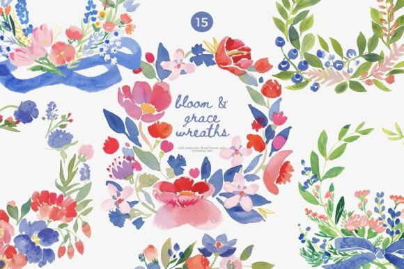 Download Watercolor Floral Wreaths Clipart Set - Wreaths Collection