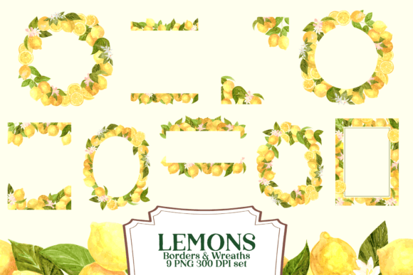 Download Watercolor Lemon Borders and Wreaths - Wreaths Collection