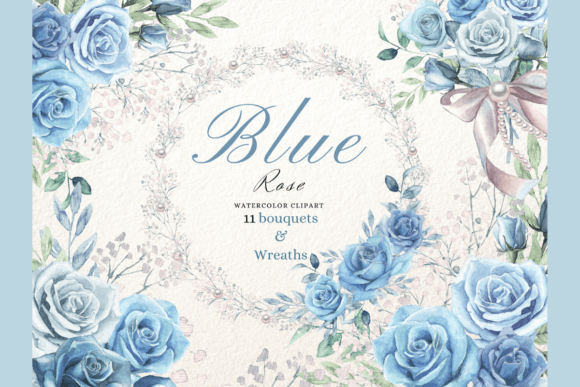 Download Watercolor Blue Rose Wreaths &amp; Bouquets - Wreaths Collection