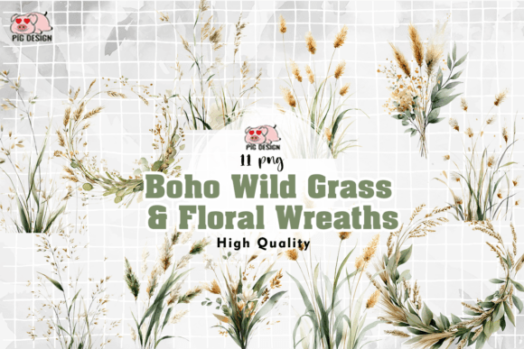 Download Boho Wild Grass &amp; Floral Wreaths PNG - Wreaths Collection